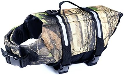 Kimfoxes Dog Life Jacket Vest Camouflage Pet Safety Swimming Coat Jacket Costume Clothes Apparel with Adjustable Straps and Reflective Tapes for Small Medium Large Dogs- Size: M