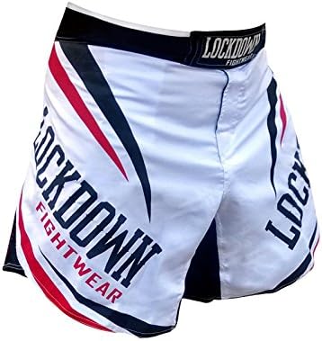 Lockdown White Red MMA Shorts Fightshorts Muay Thai UFC Grappling Sizes S-XXL (Large (34))