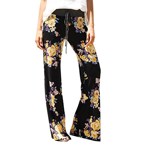 Preisvergleich Produktbild Yoga Hosen VENMO Frauen Blumendrucke Drawstring Wide Leg Hose Leggings (M, Black)
