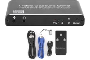 HEAYZOKI Carte de capture HDMI, carte de capture vidéo 4K Dongle HDMI vers USB 3.0 Commutateur 2 x 1 pour l'enregistrement de jeux en direct avec télécommande, prise en charge de la carte de capture de jeu Plu