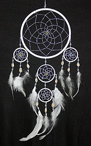 Indianer Muschel Traumfänger WEISS Dreamcatcher TON in TON Zwirn WHITE mit Kaurimuscheln 16,5/45 cm.
