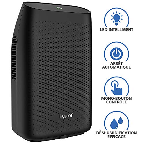 hysure 2000ml Déshumidificateur Retire 750ml/jour, Réservoir d'eau 2000ml Détachable, Absorbeur d'Humidité Électrique, Pas Besoin de Recharge, Arrêt Automatique, Silencieux, Portable - Noir