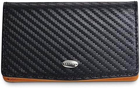 Dalvey Leather Business Card Case Carbon Fibre Black With Orange