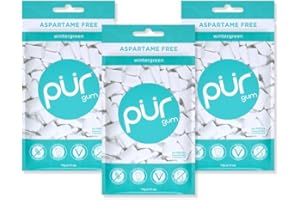 Pur Gum | Chewing-Gum Sans Sucre | 100% Xylitol | Végétalien, Sans Aspartame, Sans Gluten Et Adapté Aux Diabétiques | Gum Naturel Au Goût De Wintergreen, 55 Pièces (Lot De 3)