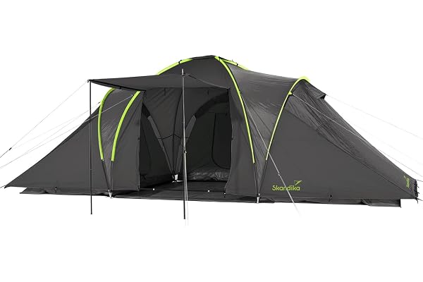 Skandika Tente dôme Daytona 6 Personnes | Tente familiale avec 3 cabines de Couchage, Colonne d'eau 3000 mm, Hauteur 195 cm, moustiquaires, Store banne | Tente de Camping pour Famille, Amis