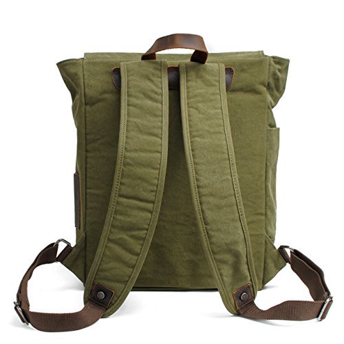 Y-DOUBLE Fashion Segeltuch Leder Canvas Vintage-Stil Unisex Junge Reisetasche Wandertasche 15 inch Laptop Rucksack für Studenten Freizeit - 3