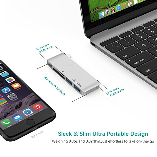 GN21B Typ-C Hub USB C Adapter mit 1 USB-C Anschluss (Stromversorgung), 1 SD-Karte Steckplatz, 1 Mikro-SD Steckpatz und 2 Superspeed USB 3.0 Ports Aluminiumgehäuse geeignet für MacBook, MacBook Pro, Google Chromebook, Hua Wei Matebook (Silber) - 4