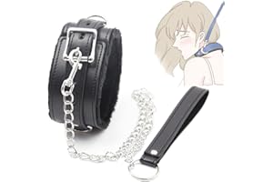 ROIZ Black Leather Plush Necklaces Chain Choker Detachable Leash Men Women