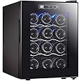 Coolbaby 12 Bottles Of Constant Temperature & Humidity Electronic Beverage Wine Cooler Freestanding Compact Mini Wine Fridge Cabinet Refrigerator, Black