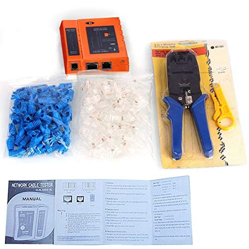 Aimtech® probador del cable 3 en 1 Crimp Crimper 100 RJ45 RJ11 CAT5 CAT5e enchufe de conexión pelacables Juego de herramientas de red