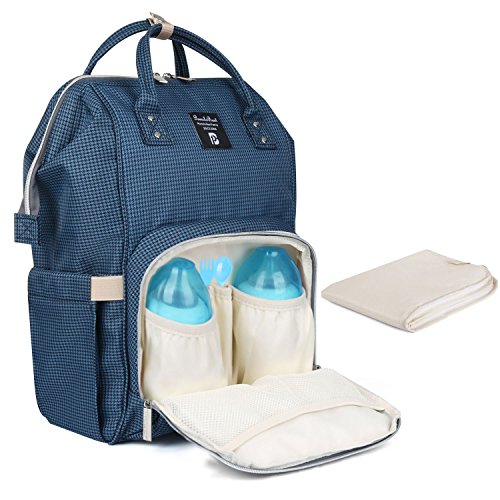 Preisvergleich Produktbild Baby Wickelrucksack Wickeltasche mit Wickelunterlage Multifunktional Oxford Große Kapazität Babyrucksack Kein Formaldehyd Reiserucksack für Unterwegs (Kariertes Blau)