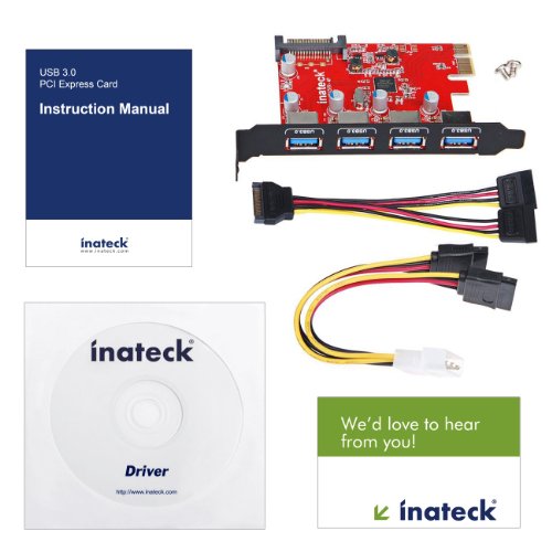 Inateck KTU3FR-4P - Tarjeta de 4 puertos USB  PCI Express  para PC de escritorio  15 conectores PIN de alimentaci  n SATA  con cable de 4 pines para 2x15pin   Y-cable de 15 a 15 pines