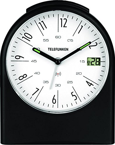 Telefunken FUA-400-S Analog Funkwecker DCF mit digitaler Sekundenanzeige Leuchtzeiger Snooze autom. Zeitumstellung (schwarz)