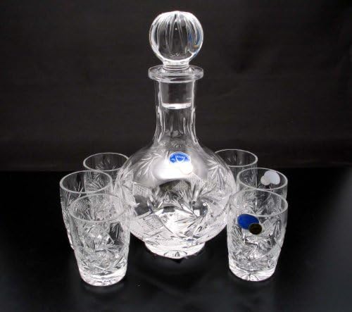 Combination Russian Cut Crystal 12 Oz Carafe/decanter &amp; 6 Crystal Shot Glasses 50 ml 1.7 oz