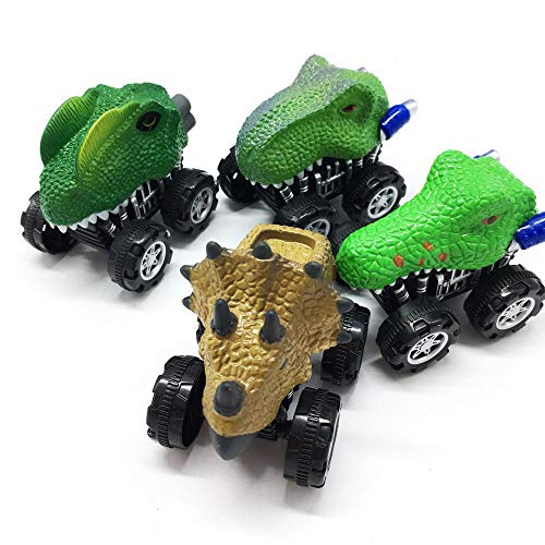 KOBWA - Juego de 4 Piezas de Juguetes de Dinosaurio para Coche con Rueda de neumático Grande, Monstruo y vehículo