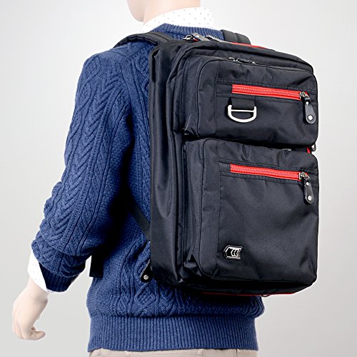 Laptop Rucksack, Evecase 17.3 Zoll Universal 3-Way Rucksack / Umhängetasche mit Laptopfach, Akteneinteilung, Zubehörfächer, Verdeckbare Gurte, Gepäckschloss – Schwarz / Rot - 7