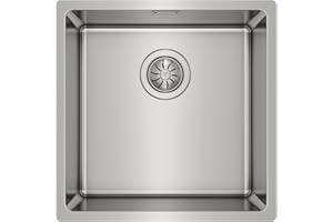 TEKA Fregadero Bajo Encimera 1 Cubeta en Acero Inoxidable 18/10, Profundidad 20cm, Radio R15, Desagüe Válvula Canasta 3½" y Sifón, SilentSmart, Accesorios de Fijación, Modelo Belinea RS15 40.40