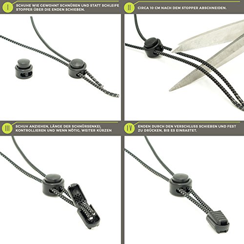 ATHLETIZE 2 Paar / Schnürsenkel mit Schnellverschluss / Elastische Schnürsenkel / Schnell-Schnürsystem / Perfekter Halt / Schleifenlos / Mit eBook „Besser laufen durch optimale Schnürtechniken“ (Schwarz) - 7