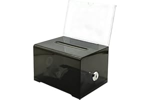 KAFENDA Black Donation Box With Lock, Ballot With Sign Holder, Suggestion Storage Container for Voting, Raffle, Tip Jar - 6.2" x 4.6" x 4.0"
