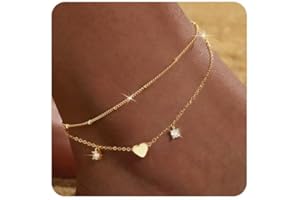 ZHESHY Pulseras Tobilleras Plata Dorado para Mujeres Multicapa Tobillera 18 Quilates con Corazón Cruz Cuentas Ajustable Impermeable Moda Joyería Tobilleras Verano Playa para Mujeres y Niñas Regalos