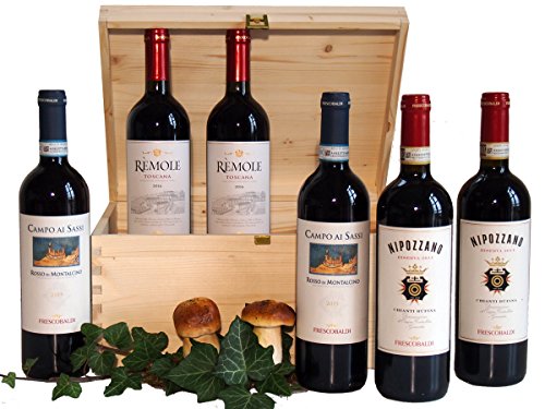 Regalo Vini Pregiati Della Toscana Frescobaldi in Cassetta Legno - 6 Bottiglie - Confezioni Regalo Vini Pregiati - cod 23a
