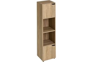 LOLAhome Estantería de Madera, Librería con Puertas y Compartimentos Abiertos, Mueble almacenaje, Organizador, en Color Natural de 120x29x30 cm para para Estudio, Dormitorio, Salon, Oficina