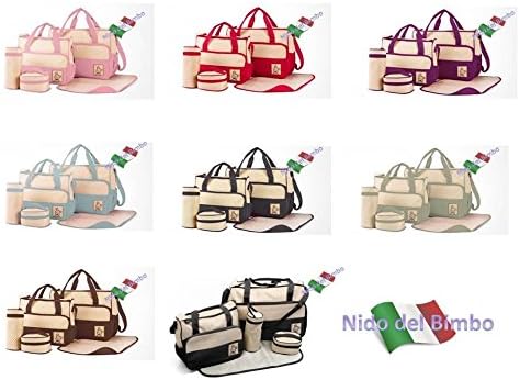 Nido del Bimbo - Sea Bag Set, 5 Pieces, Changing Bag + 2 Nappy Bags + Changing Mat + Bottle Holder red