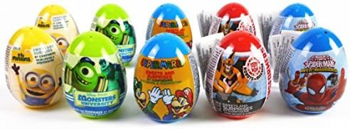 10 pcs Plastic Surprise Eggs with a Toy Inside-Spider Man Transformers Minions by Chocolate Surprise Eggs