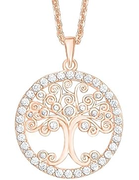 NOELANI Damen-Kette mit Anhänger Baum Messing teilvergoldet Kristall weiß Rundschliff 45 cm-9375653