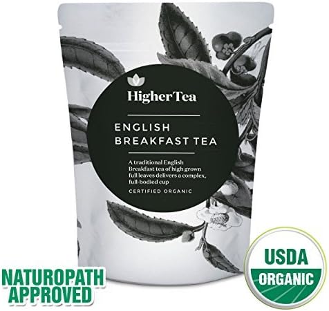 English Breakfast Tea 3 oz, By Higher Tea (40 Cups) Certified Organic Premium Loose Leaf Tea