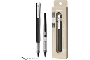 Kuretake ZIG Letter Pen COCOIRO (BLACK) Body with Black Ink Refill Set, Flexible Extra Fine Brush Tip, Refillable Marker, for Calligraphy, Hand Lettering, Made in Japan