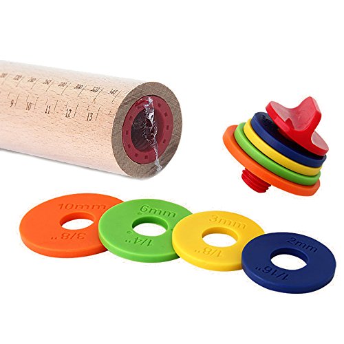 qseven verstellbar Buche Holz Teig Rolling Pin mit 4 Größe der bunten Ringe - 3