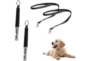 UXRADG Lot de 2 sifflets pour chien pour rappel et dressage, sifflets réglables avec cordon, ultrasons silencieux pour dressage de chien, apprentissage des tours (noir)