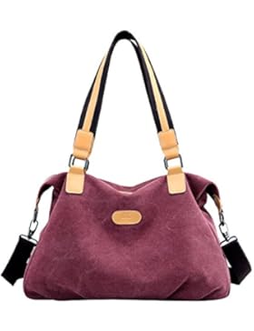 PB-SOAR Damen Vintage Canvas Schultertasche Handtasche Umhängetasche Shopper Beuteltasche Freizeittasche 40x30x12cm...