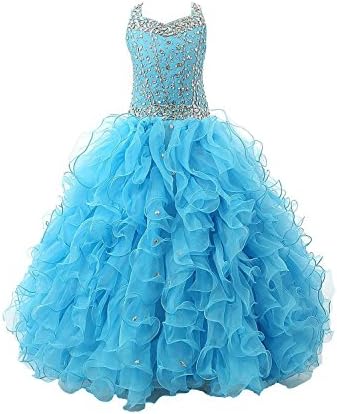 Wealth Girls' Crystal Ruffled Ball Gowns Party Long Kids Pageant Dresses 10 US Turquoise