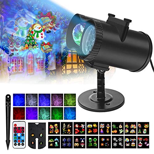 Proiettore Luci Natale Esterno, Proiettore Natale con 16 diapositive a tema colorato, IP65 Impermeabile, Lampada Natalizia Proiezione Decorazione per Halloween,Compleanno