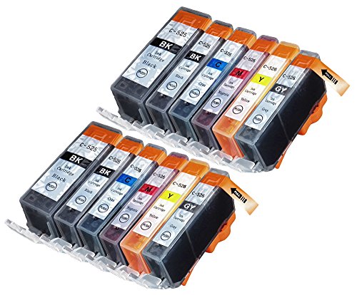 12 Multipack XL Canon CLI-526 , PGI-525 Patronen Kompatible. 2 schwarz (klein), 2 cyan, 2 grau, 2 magenta, 2 gelb, 2 schwarz (groß) für Canon Pixma MG6250, Pixma MG8250. Tintenpatrone. Tinten kompatible Druckerpatronen. CLI-526BK , CLI-526C , CLI-526GY , CLI-526M , CLI-526Y , PGI-525BK © Patronenland