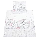 Juego de 4 piezas de ropa de cama de bebé para cochecito o cuna: edredón y funda de edredón de 80x80 cm, almohada y funda de almohada de 35 x 40 cm