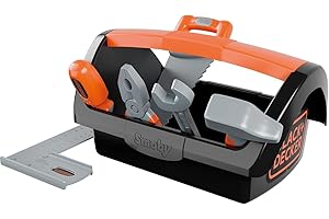 Smoby - Black+Decker - Boite à Outils + 6 Outils - Tournevis, scie, Marteau, clé Plate, équerre, Pince Inclus - A Partir de 3 Ans - Fabrication Française