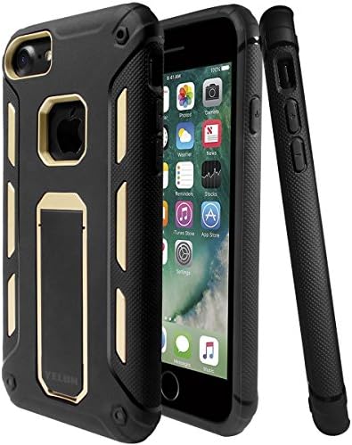 iPhone 7 Case,[Heavy Duty]Shockproof Slim Fit Dual Layer Soft TPU &amp; Hard PC Rugged Holster Cover Full-body Protective Bumper Case with Kickstand for iPhone 7-Gold