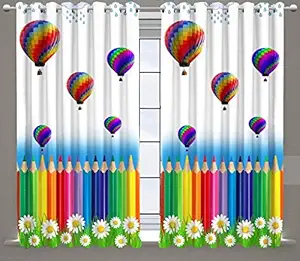 AS Polyester 3D Balloon Pencil Printed Long Door Curtain Use for Kids Room - Multicolour, 4 x 9 Feet