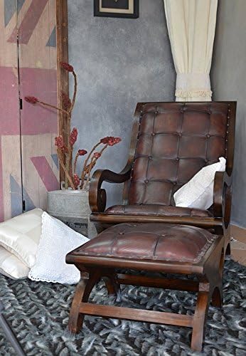 Armchair With Foot Stool Chair Seat Seater Lounge Soft Leather Teakwood Brown 88 x 62 x 76 cm
