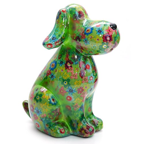 Spardose Hund Tobi. Pomme Pidou Keramik Spardosen mit lustigen Tiermotiven (Blume grün)
