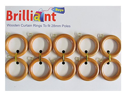 Anelli in legno per tende, misura piccola, adatti ad aste di diametro di 28 mm, confezione da 10 pezzi Light Brown