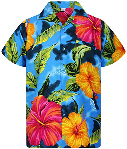 V.H.O. Funky Camisa Hawaiana, BigFlower, Lightblue, 3XL