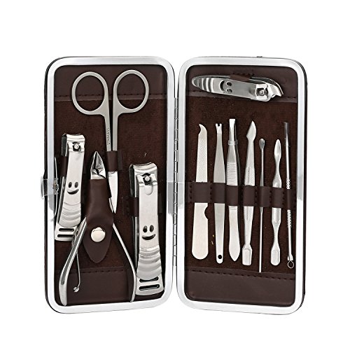 Bromose - Juego de herramientas para manicura (12 piezas, acero inoxidable)