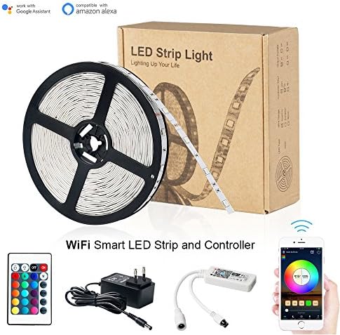 Magic Hue WiFi Light Strip, Works with Android &amp; IOS System and Alexa &amp; Google Assistant, Comes with 16.4ft IP65 5050 RGB 150 LEDs Strip Light+Remote Control+UL Listed Power Adapter+WiFi Control Box