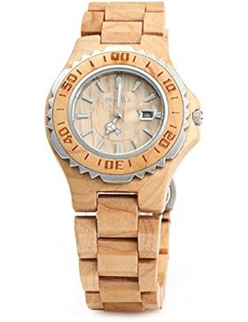 GBlife BEWELL ZS-100BL Holz Armbanduhr Herrenuhr Quarzwerk Datumsanzeige Retro Style-Ahornholz