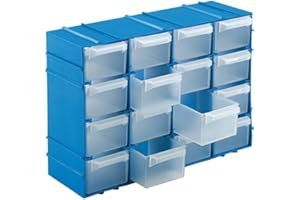 Kigima Sortierbox 22x15x8cm 16 Fächer Blau – Praktisches Kleinteilemagazin aus Plastik – Sortimentskasten für Wandmontage geeignet – ideal als Werkstatt Organizer, oder Ergänzung für Normteilwand