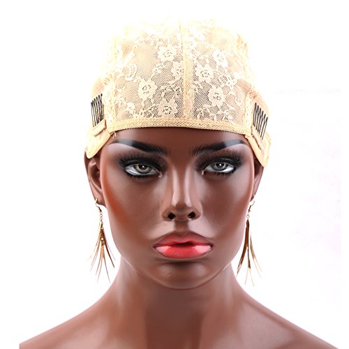 Bella Hair Los Casquillos Suizos de la Peluca del Cordón Para Hacer Pelucas con las Correas y los Peines Ajustables Color beige de tamaño medio